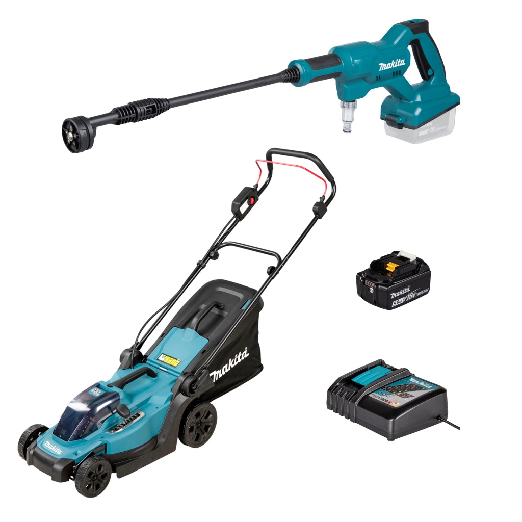 Kit Makita DLX2583T 18V rasaerba DLM330 + idropulitrice DHW180 + batteria 5.0Ah