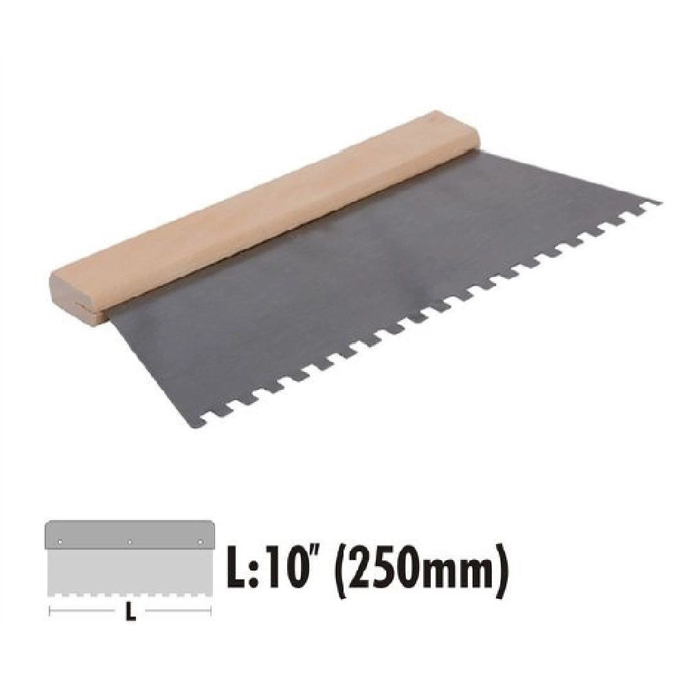 Trade Shop - Spatola Dentata Raschietto Trapezoidale Acciaio Impugnatura Legno 10″ 250mm 90459 -