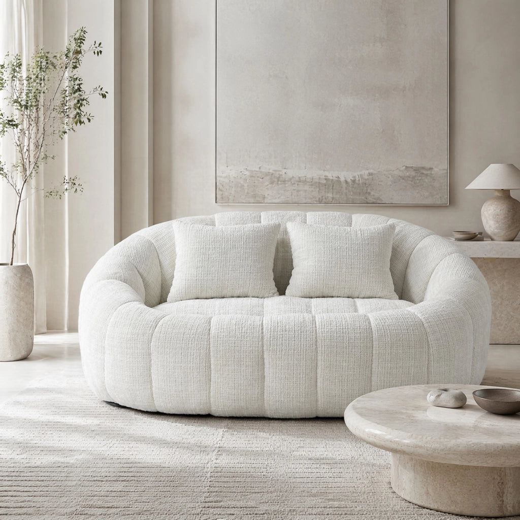 Sitzsack Lazy Sofa in Chenille Beige, divano relax a 2 posti con imbottitura in schiuma, 150x95x63 cm