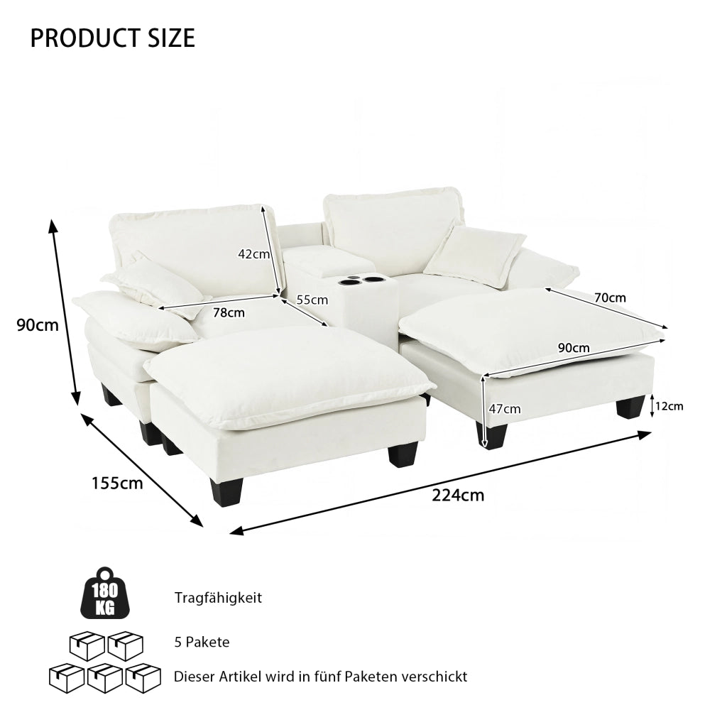 Divano Angolare Modulare con Ottomane e Contenitore ¨C MINIMAL ¨C Chenille, Beige