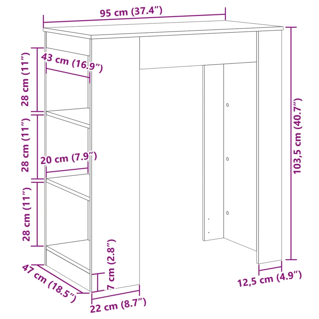 Tavolo Bar con Rastrelliera Rovere 95x47x103,5 cm Multistrato