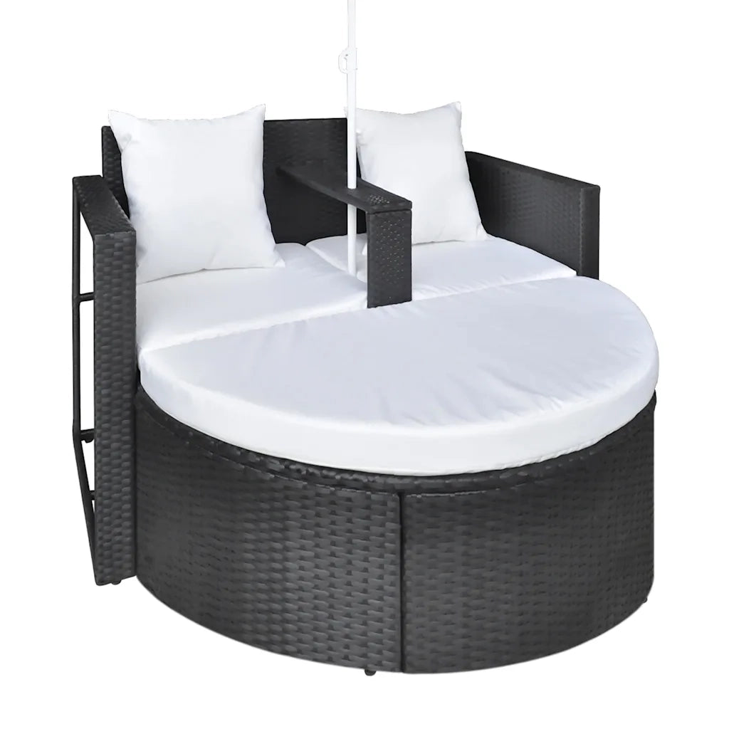 Lettino da Giardino con Ombrellone Nero in Polyrattan 40735