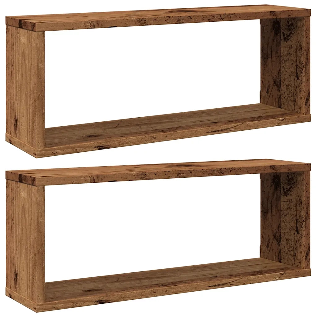 2 pz Mensole a Cubo Muro | Mensola a parete Legno Antico 60x15x23 cm in Truciolato