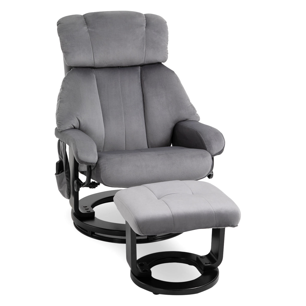 Poltrona Relax con Poggiapiedi ¨C Xylo ¨C Reclinabile Massaggiante Girevole Tessuto Velluto Grigio