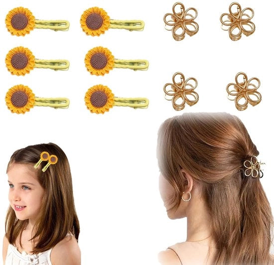 Set di 10 Clip per Capelli con Disegno di Fiori d'Oro
