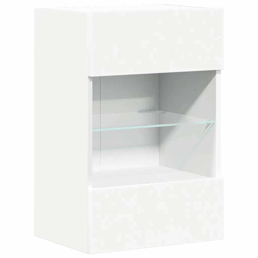 Mobili da parete con luci LED per TV 2pz Bianchi 40x30x60,5 cm 837079
