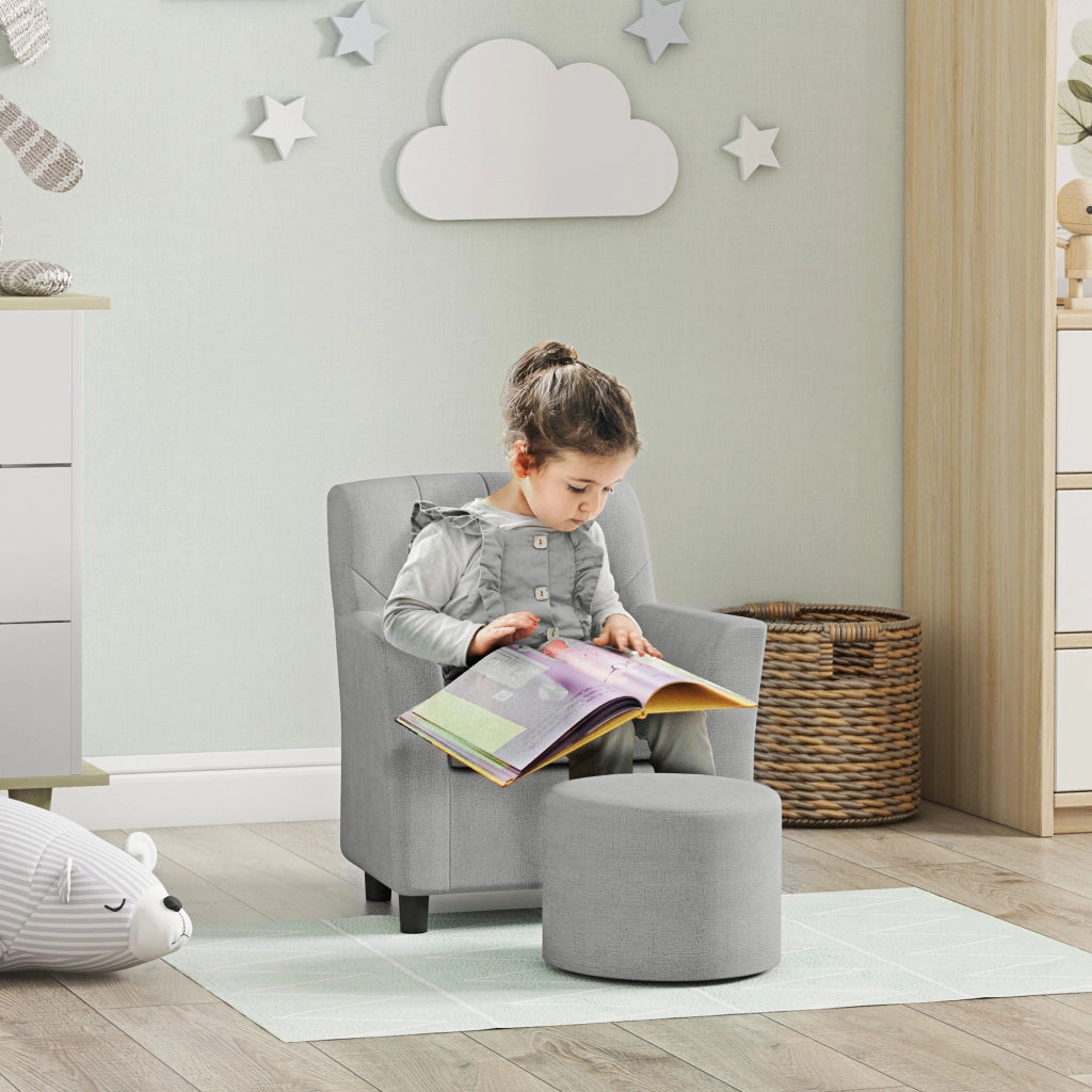 Poltrona Bambini con Pouf ¨C Minimal ¨C Grigio, Legno