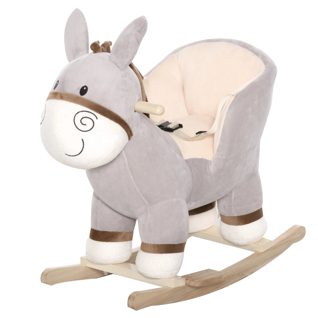 Cavallo a Dondolo in Peluche per Bambini 18-36 Mesi ¨C Minimal ¨C 61x34x58 cm Grigio