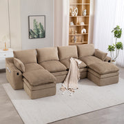 Divano Modulare 4 Posti con 2 Pouf ¨C MINIMAL ¨C Tessuto a Coste, Cuscini, Khaki