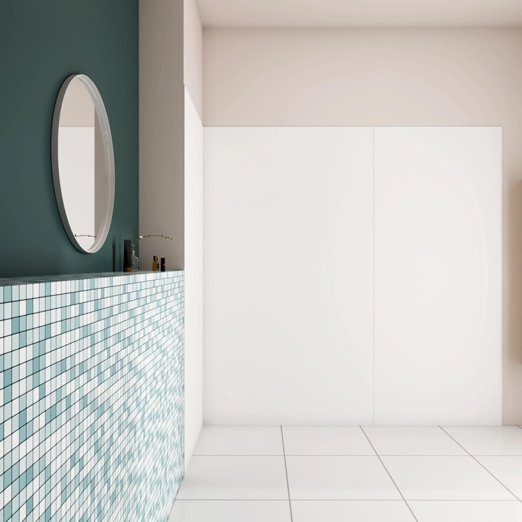 H.210 cm Pannello Doccia ad Angolo 40x90x120 cm Realizzato in Alluminio da 3 mm con Profili Finitura Bianco Opaco per Rivestimento Parete Bagno