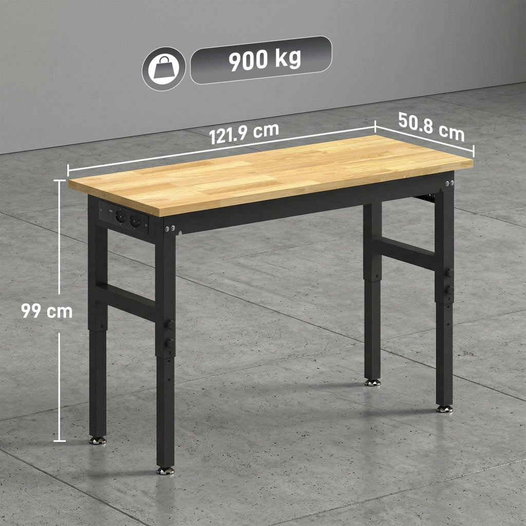 Banco da Lavoro Regolabile ¨C Xylo ¨C Legno e Acciaio, 2 Prese AC, 900 kg