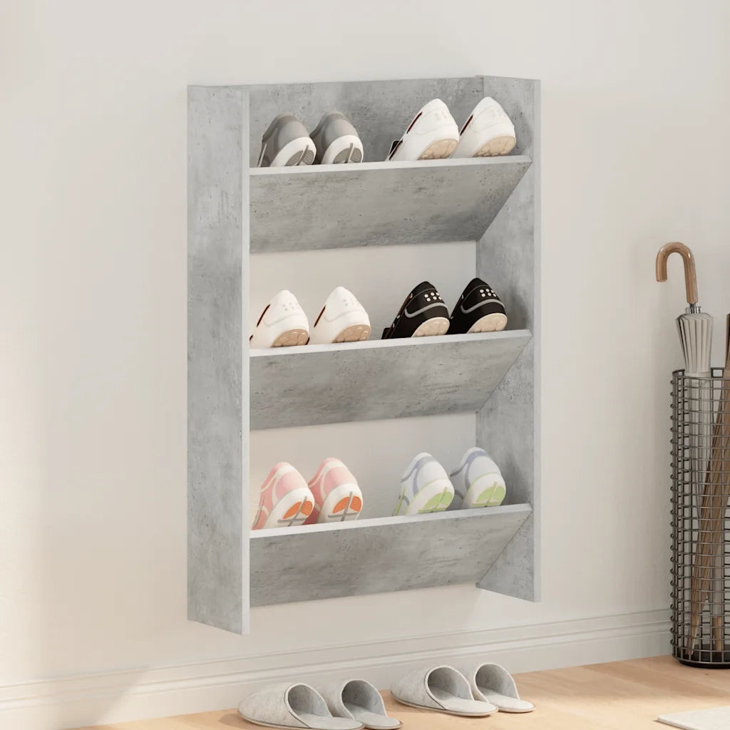 Scarpiera | Mobile per scarpe a Muro Grigio Cemento 60x18x90cm in Legno Multistrato