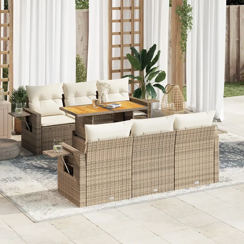 Set Divani da Giardino 7 pz con Cuscini Beige in Polyrattan 3327110