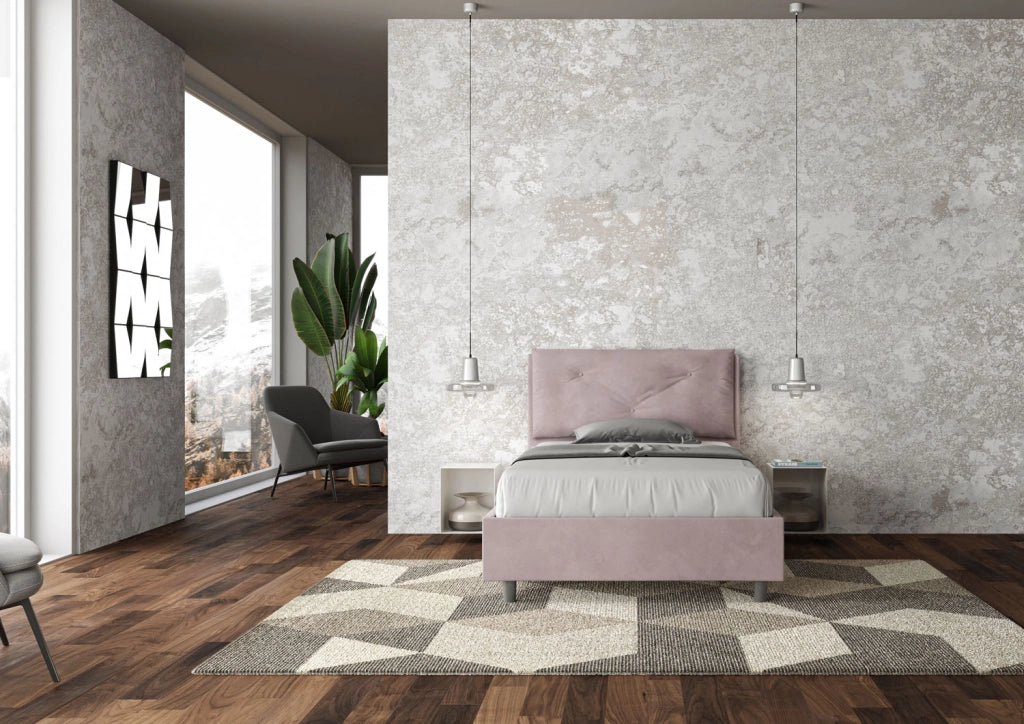 BS COM Letto una piazza e mezza contenitore imbottito 130x210 microfibra glicine Large