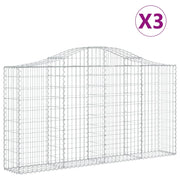 Cestini gabbioni recinzione a gabbia muro di contenimento ad arco 3 pezzi 200 x 30 x 100/120 cm ferro zincato argento 02_0040727