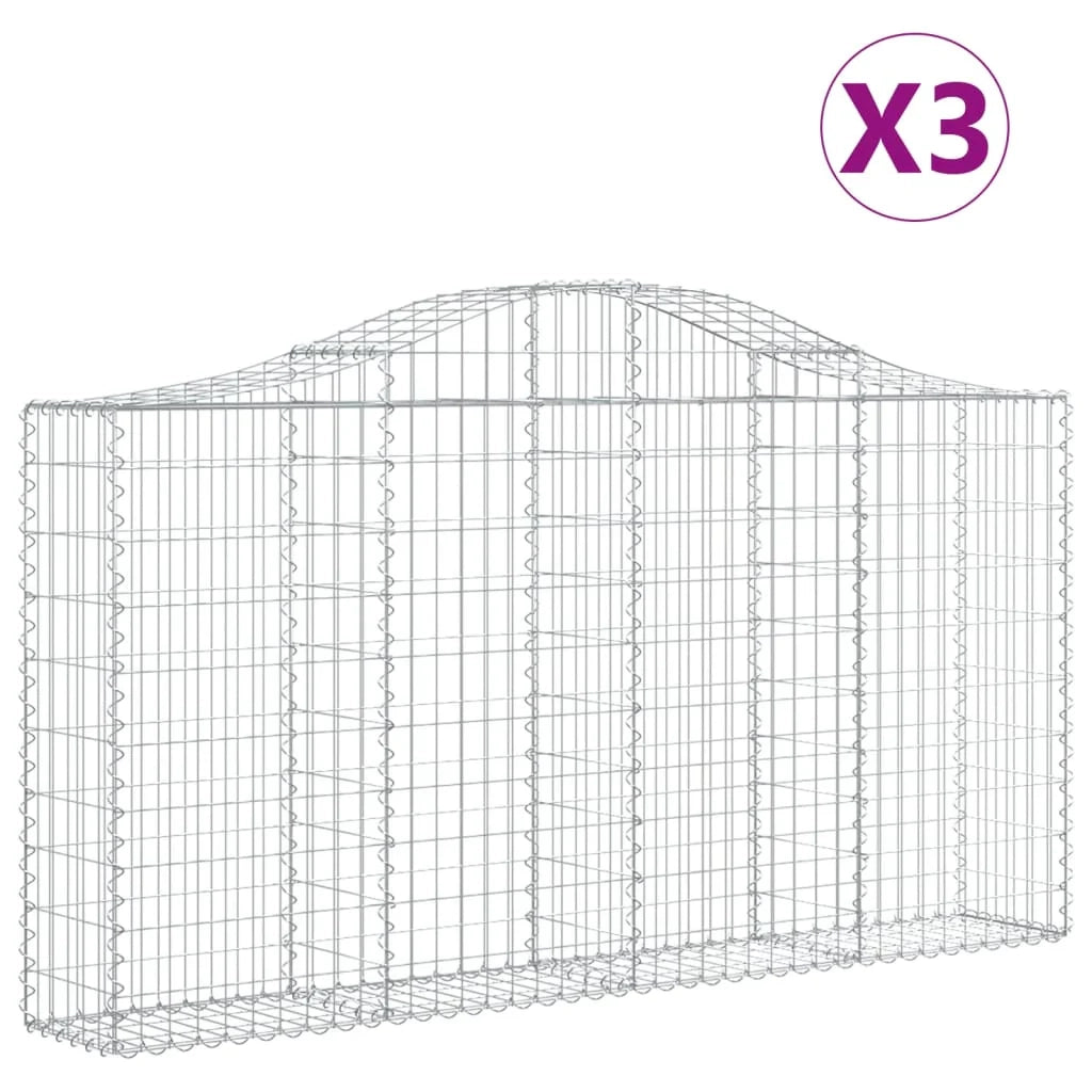 Cestini gabbioni recinzione a gabbia muro di contenimento ad arco 3 pezzi 200 x 30 x 100/120 cm ferro zincato argento 02_0040727
