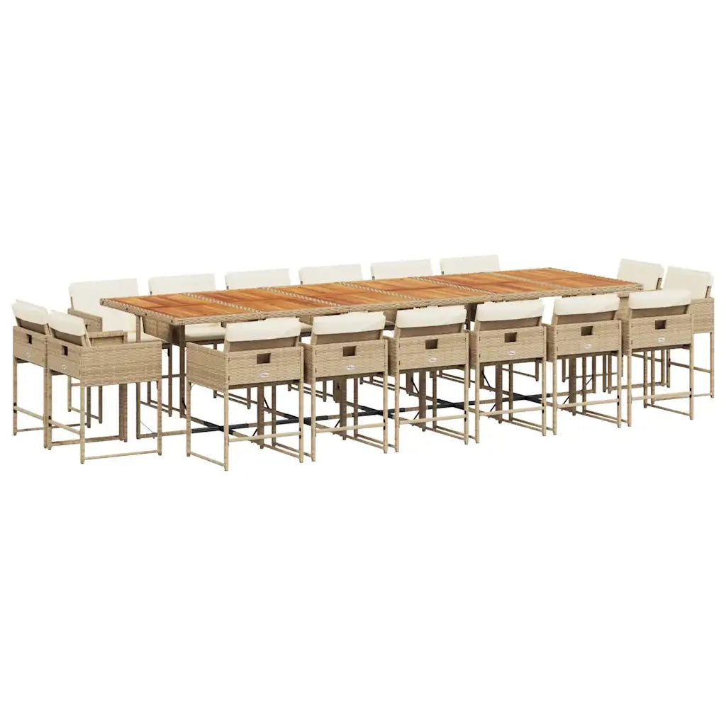 Set da Pranzo da Giardino 17 pz con Cuscini Beige in Polyrattan