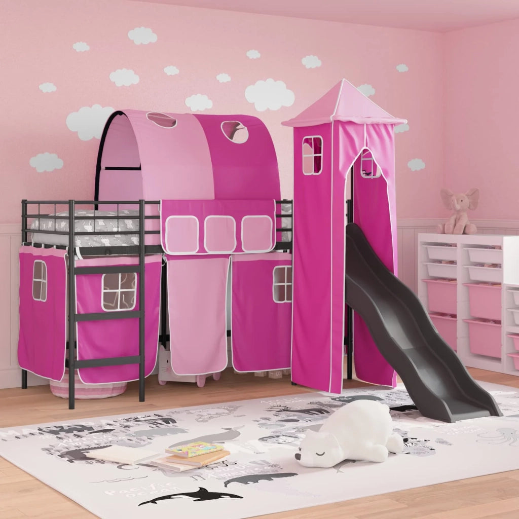 Struttura del letto loft per Bambini | Letto Infantile | Lettino Nero e rosa 75 x 190 cm
