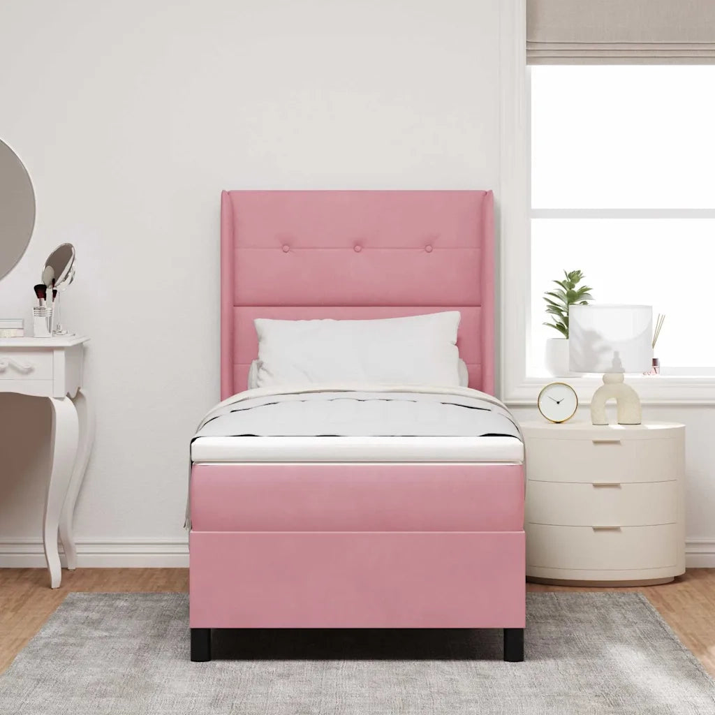 Letto a molle con materasso con led Rosa 100 x 200 cm Velluto