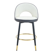 Sgabello da bar girevole a 360° con schienale traforato e seduta ergonomica in PU - grigio scuro e bianco