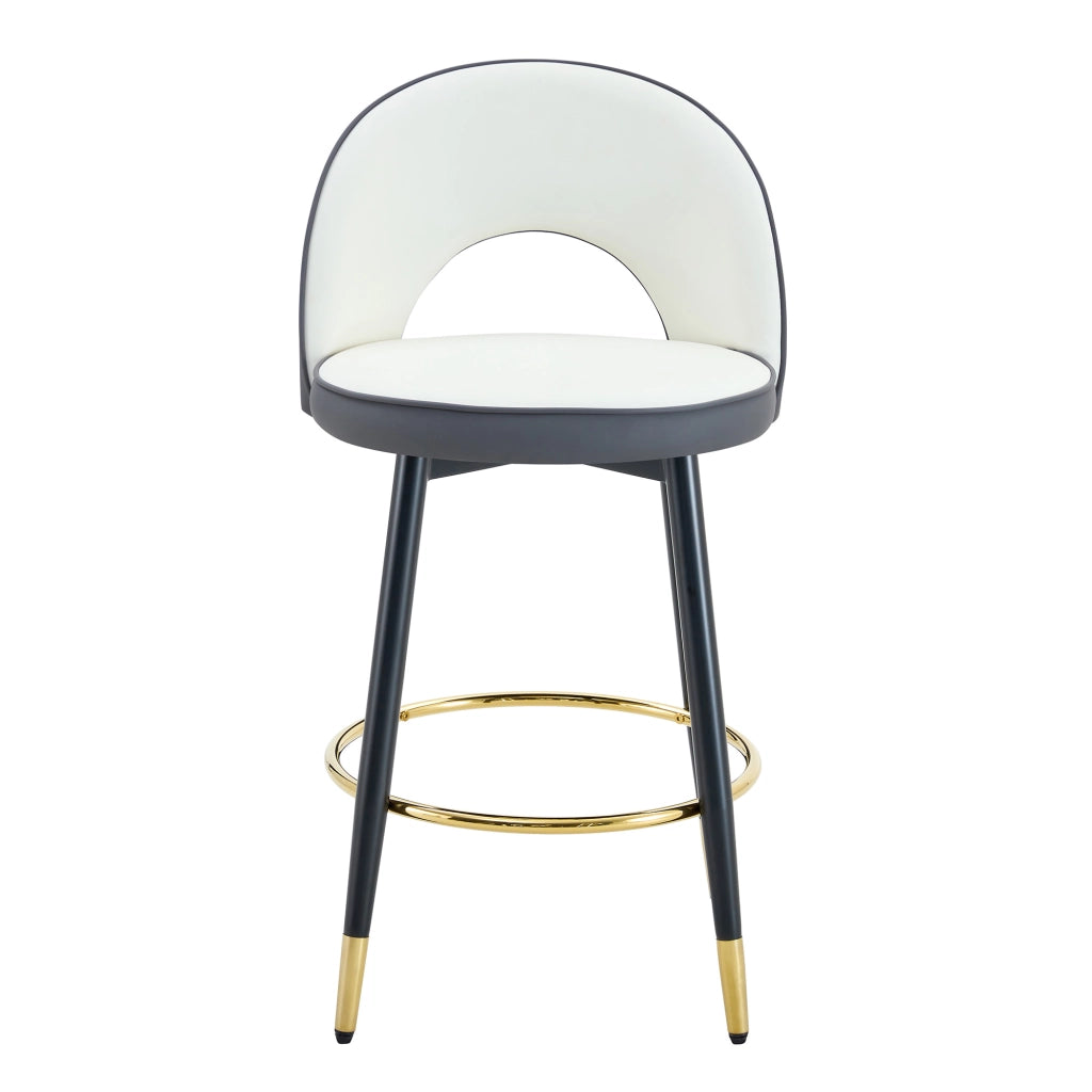 Sgabello da bar girevole a 360° con schienale traforato e seduta ergonomica in PU - grigio scuro e bianco