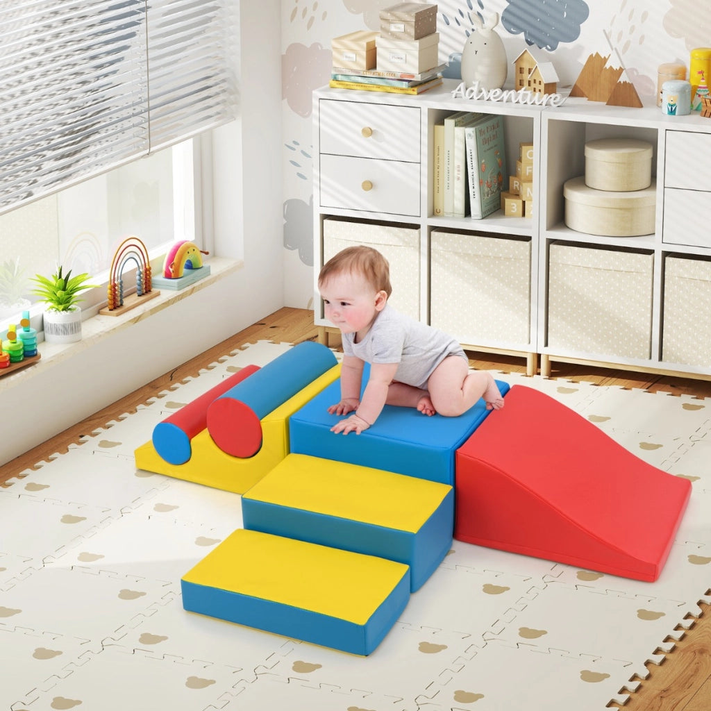 Blocchi da arrampicata in schiuma per bambini piccoli-Set di 7 pezzi per gioco morbido con chiusure a strappo per gattonare Multicolore