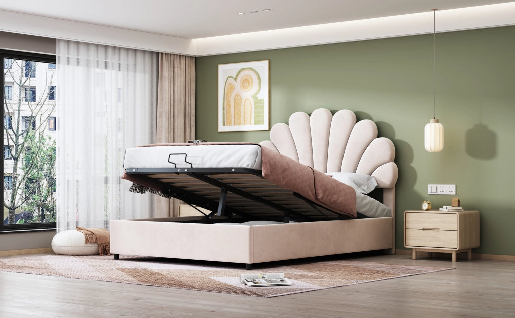 DESMIU Letto contenitore Letto Matrimoniale con testiera regolabile, vano idraulico, 140 × 200 cm, senza materasso