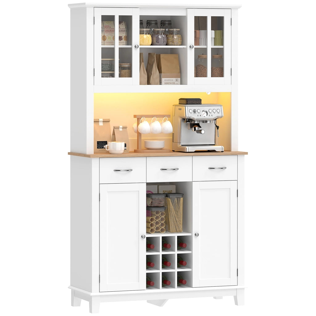 Buffet cucina con illuminazione LED ¨C zephmum ¨C bianco, vetro, ante, cassetti