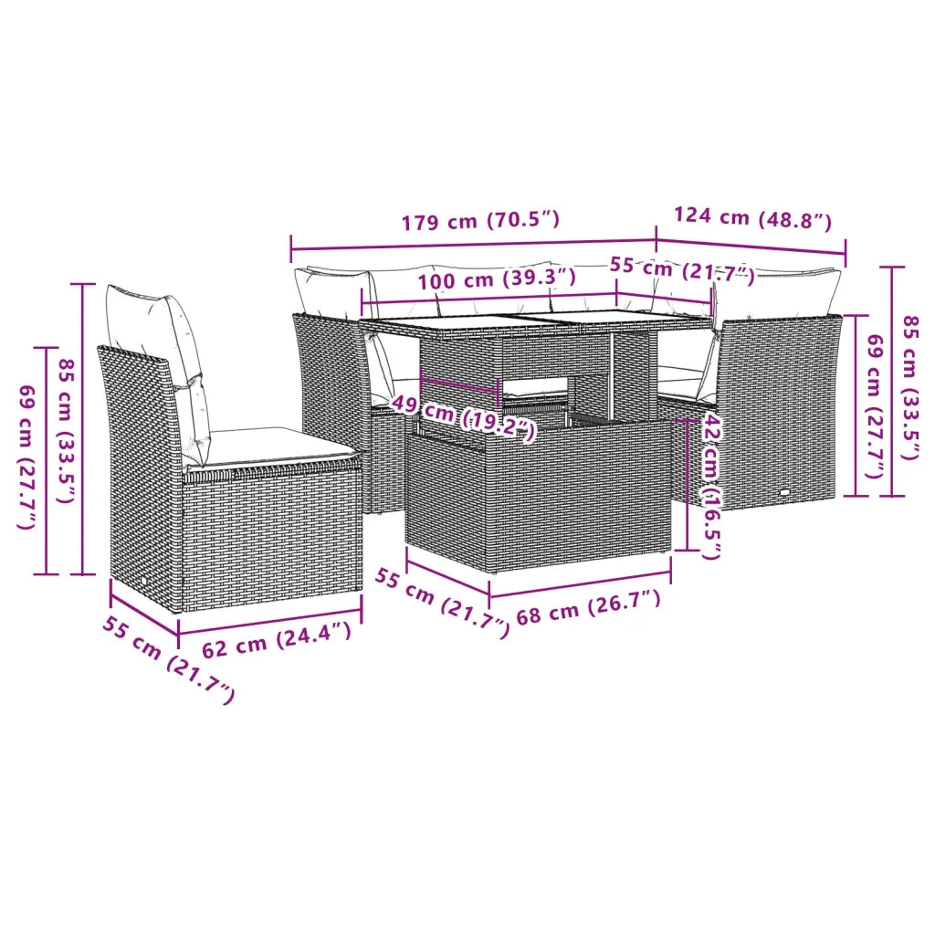 Set Divano da Giardino 6 pz con Cuscini Nero in Polyrattan 3266585