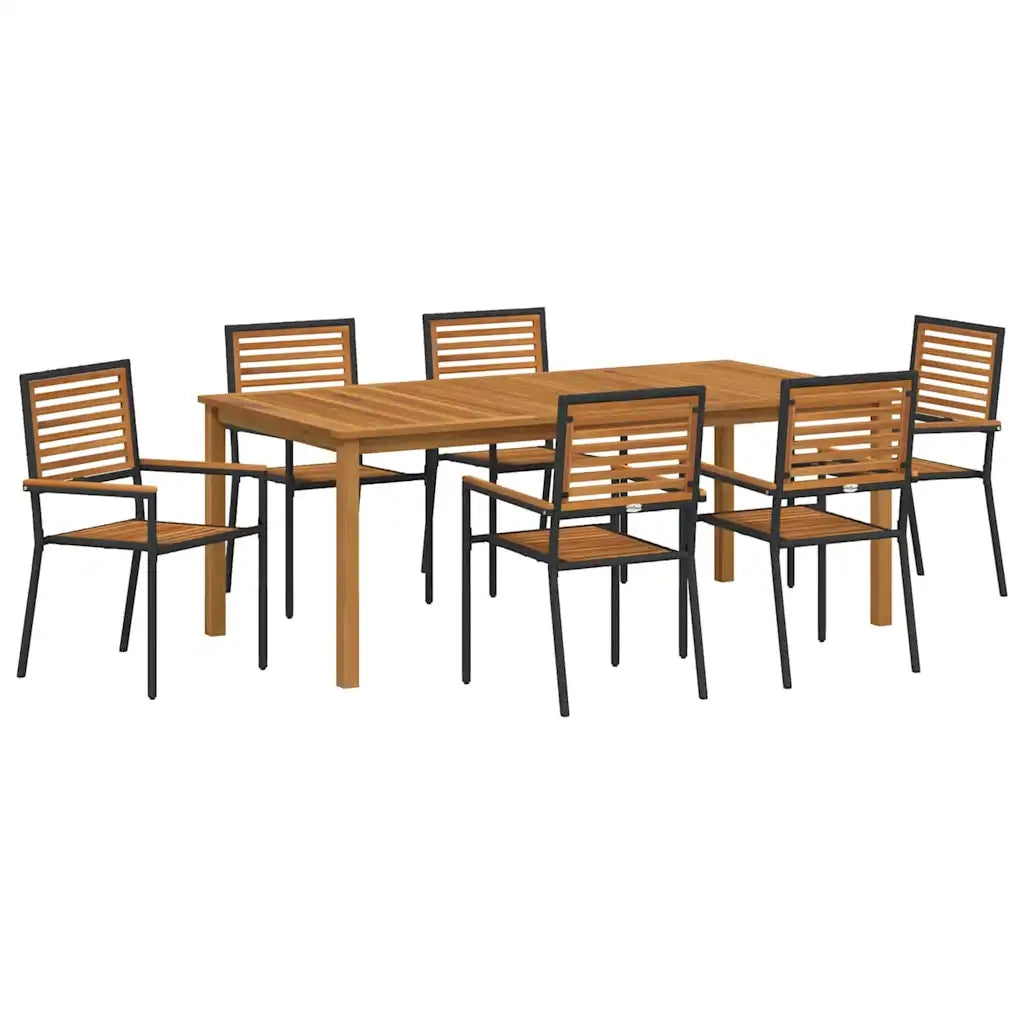 Set da Pranzo per Giardino 7 pcs Nero Legno di Acacia Massello