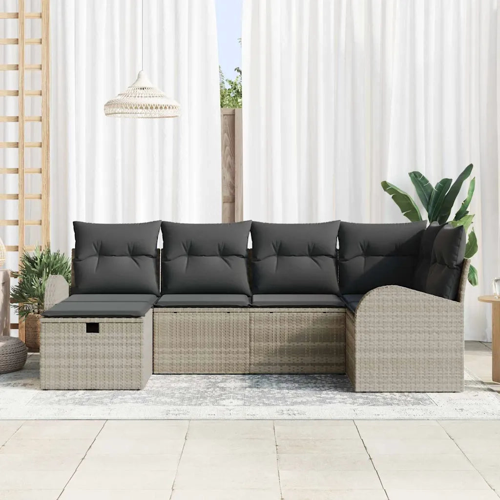 Set Divano da Giardino 6 pcs Grigio chiaro Poly Rattan
