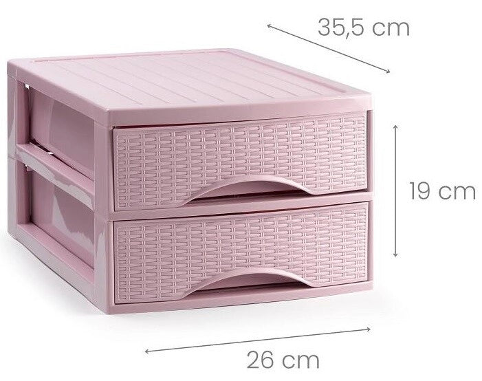 Cassettiera Organizer Effetto Rattan 2 Cassetti Cipria 26 x 35 x 19 cm