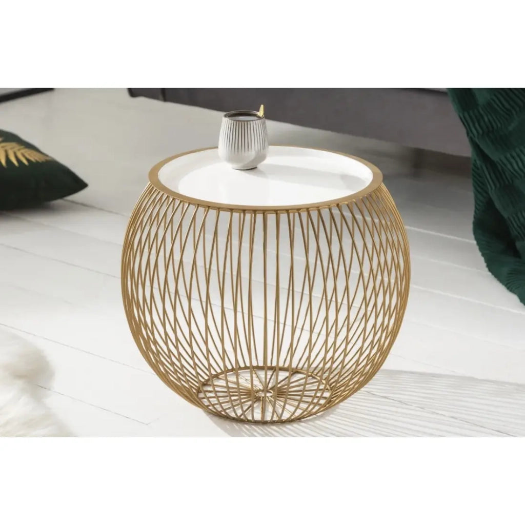 Tavolino basso ELYSKA rotondo 41 cm in metallo dorato con piano da 32cm removibile stile chic