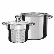 Trade Shop - Set 3pz Pentola Cuocipasta In Acciaio Scola Pasta Con Coperchio Manici ø24cm 8lt Induzione -