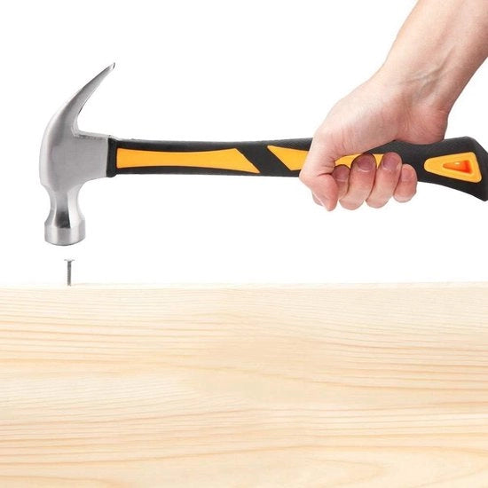 Hout lavorazione martello Klauwhamer 13oz Quadrate Lam Hoorn Vorm Lang-staal Martello 50HRC Dubbel V-ontwerp Manubrio in acciaio inossidabile Acciaio ad alta resistenza Carbonio Recht per Papà Natale Festa della Mamma