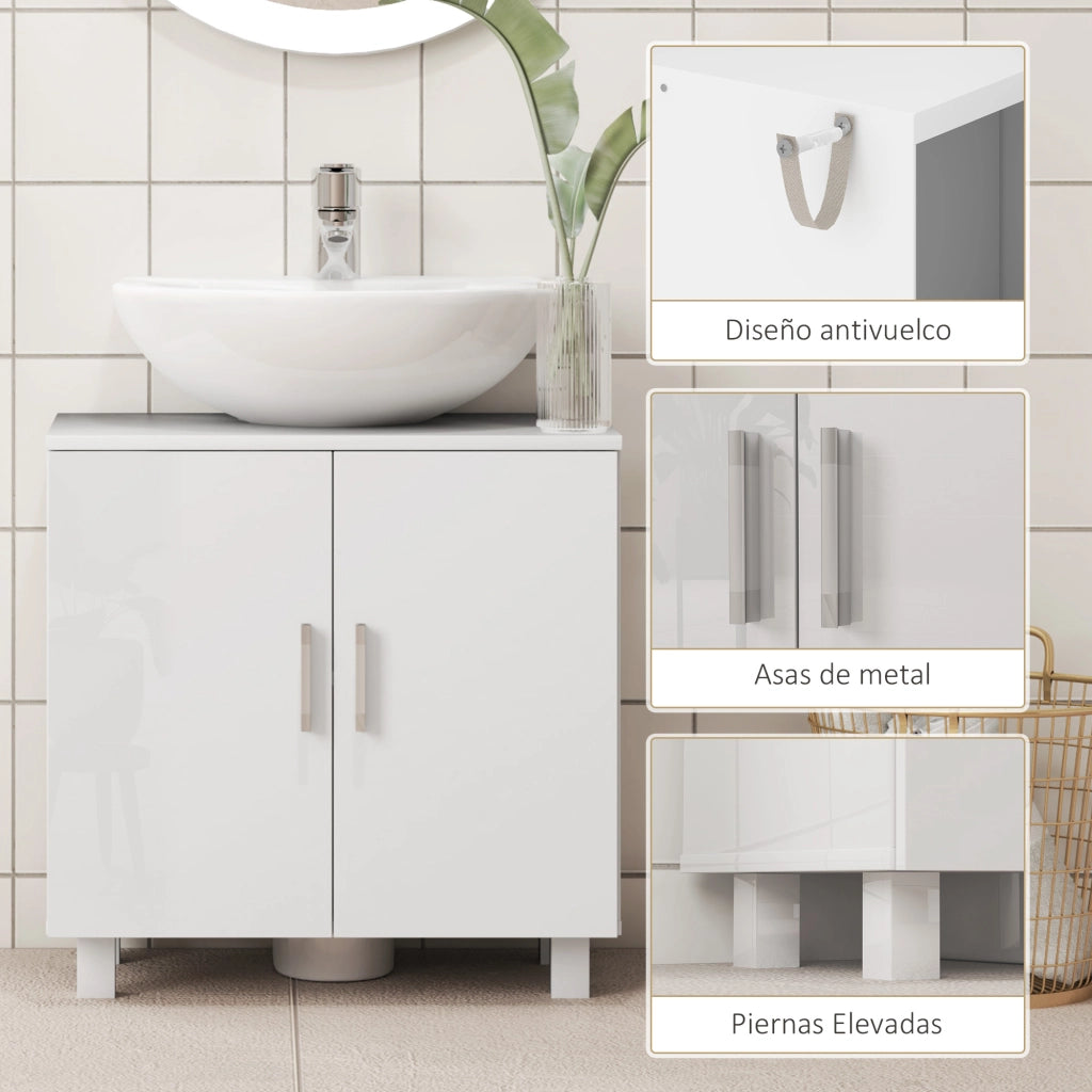 Mobiletto Sottolavabo con 2 Ante e 2 Ripiani ¨C zephmum ¨C Bianco 60x35x60 cm