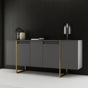 Credenza Arta, Buffet da soggiorno, Madia da salotto, Dispensa da cucina, 160x35h80 cm, Antracite e Oro