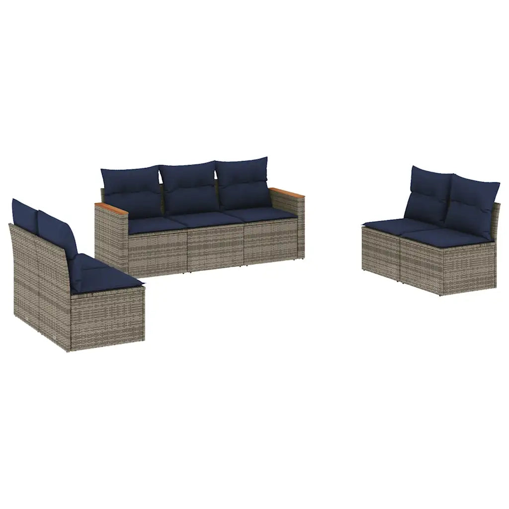 Set Divani da Giardino 7 pz con Cuscini Grigio in Polyrattan 3225879