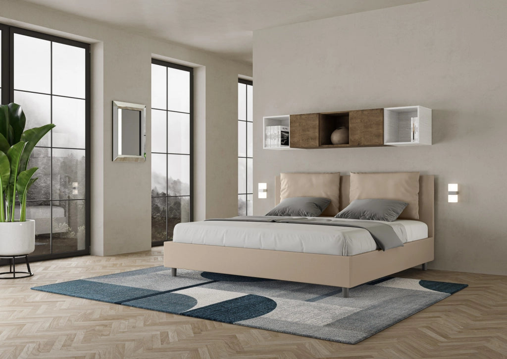 BS COM Letto senza rete imbottito 180x210 similpelle tortora