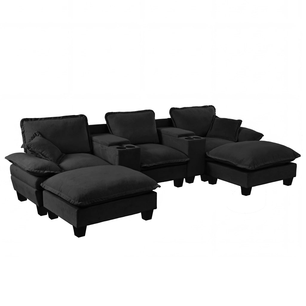 Divano Angolare Modulare U ¨C Xylo ¨C Nero, Chenille, con Ottomane, Portabicchieri e USB