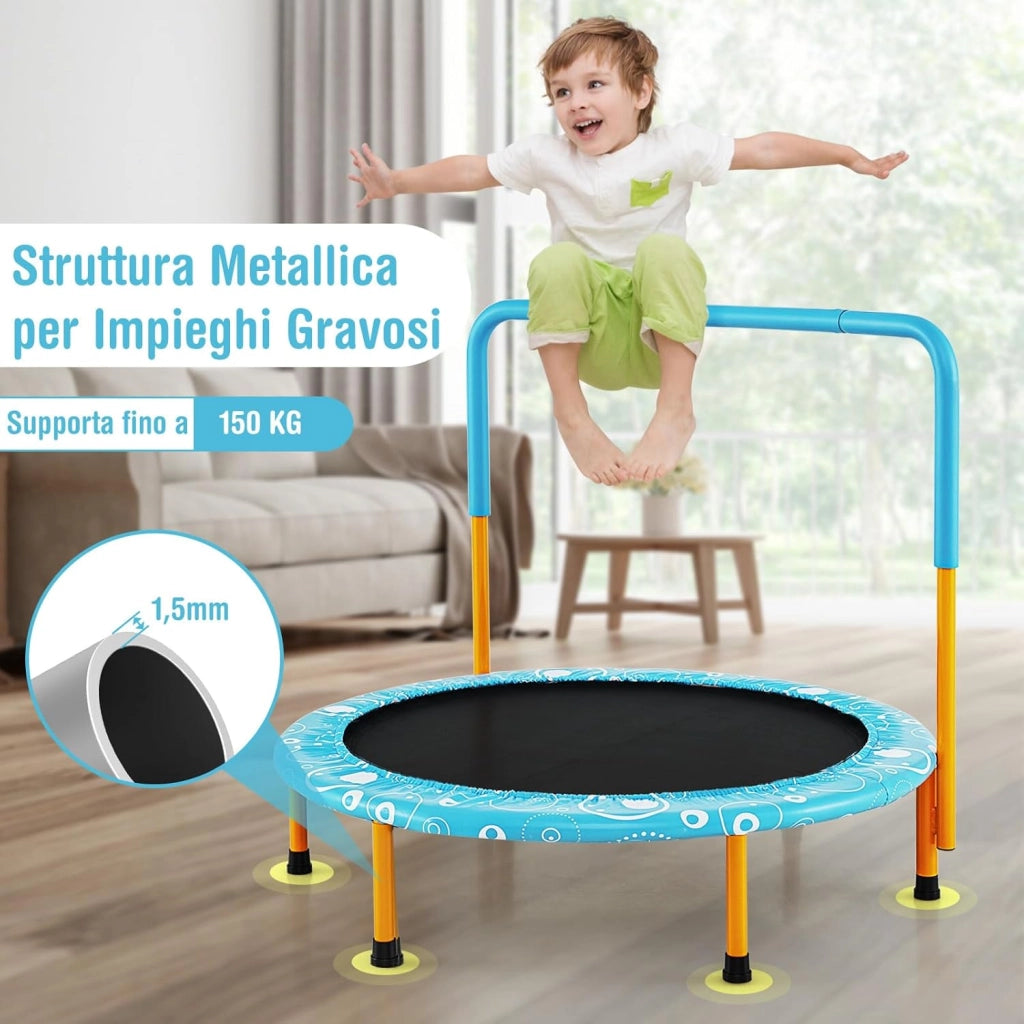 Trampolino Elastico per Bambini, Tappeto Elastico Pieghevole per Bambini con Copertura, Cuscinetti Antiscivolo e Maniglia, Ideale per Interno ed Esterno, Carico Massimo 150 kg
