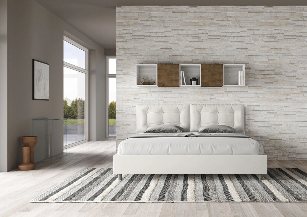 BS COM Letto matrimoniale king size con rete imbottito 200x210 similpelle bianco