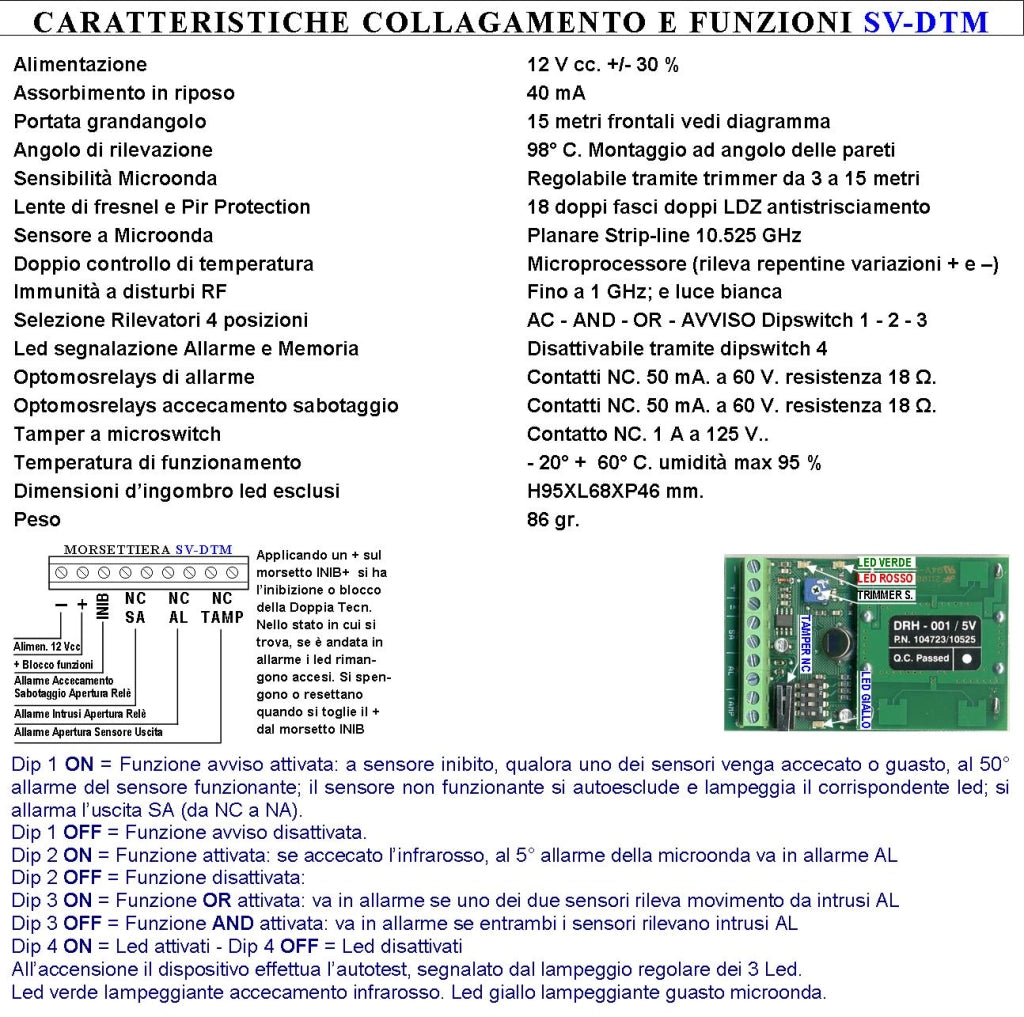 Doppia Tecnologia Grandangolo Rilevatore Movimento Per Antifurto Portata 15 MT da Interno Rileva Intruso Entro 90 Gradi Alimentazione 12 V Assorbimento 10 mA Infrarosso Lente 18 Fasci Bianco Snodo ABS