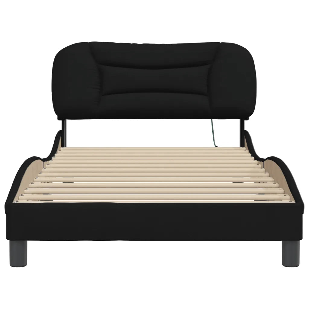 Letto singolo | Letto per adulti | Giroletto con LED senza Materasso Hvar Nero 100x200 cm in Tessuto