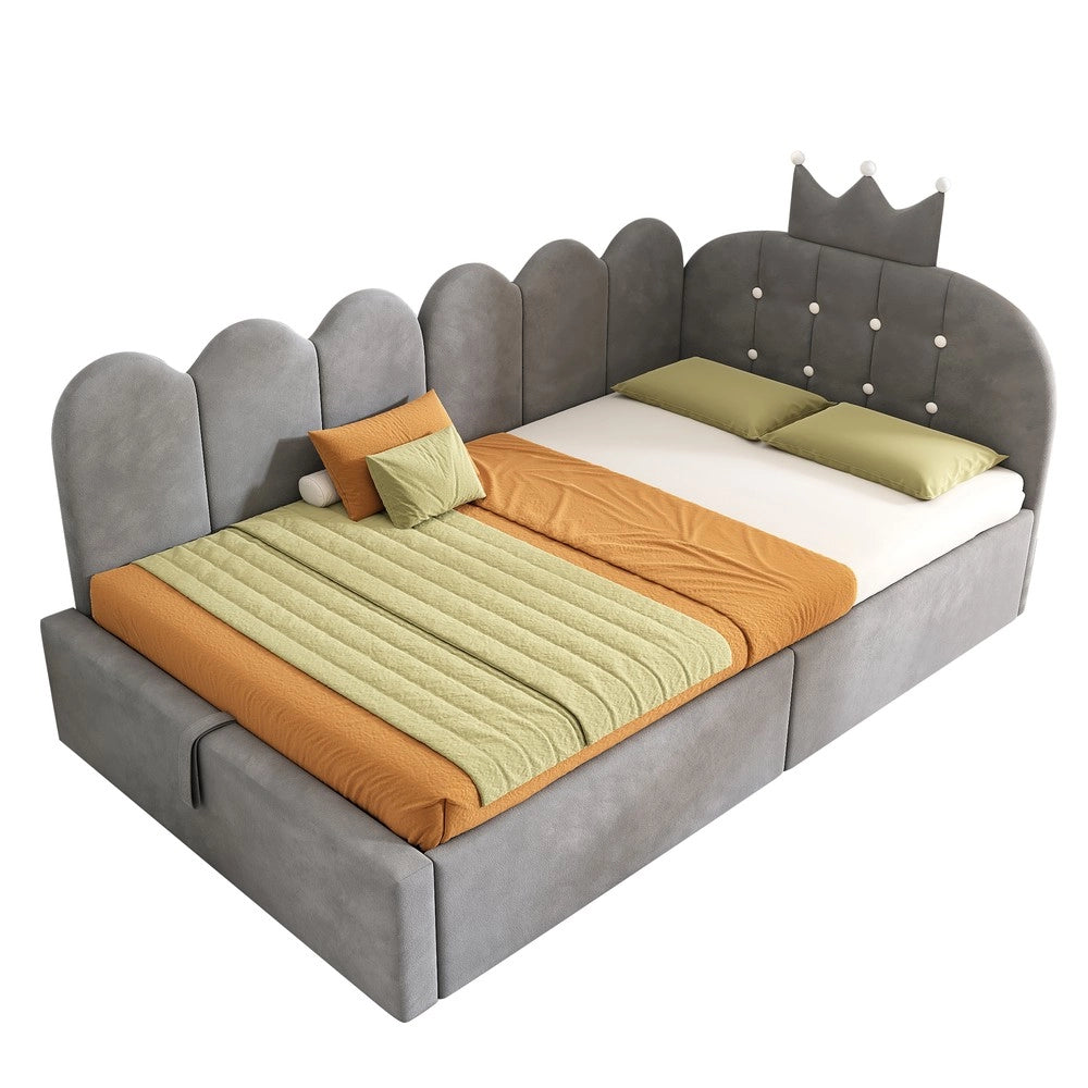 Letto Imbottito a L con Contenitore 90x190 ¨C Xylo ¨C Velluto Grigio