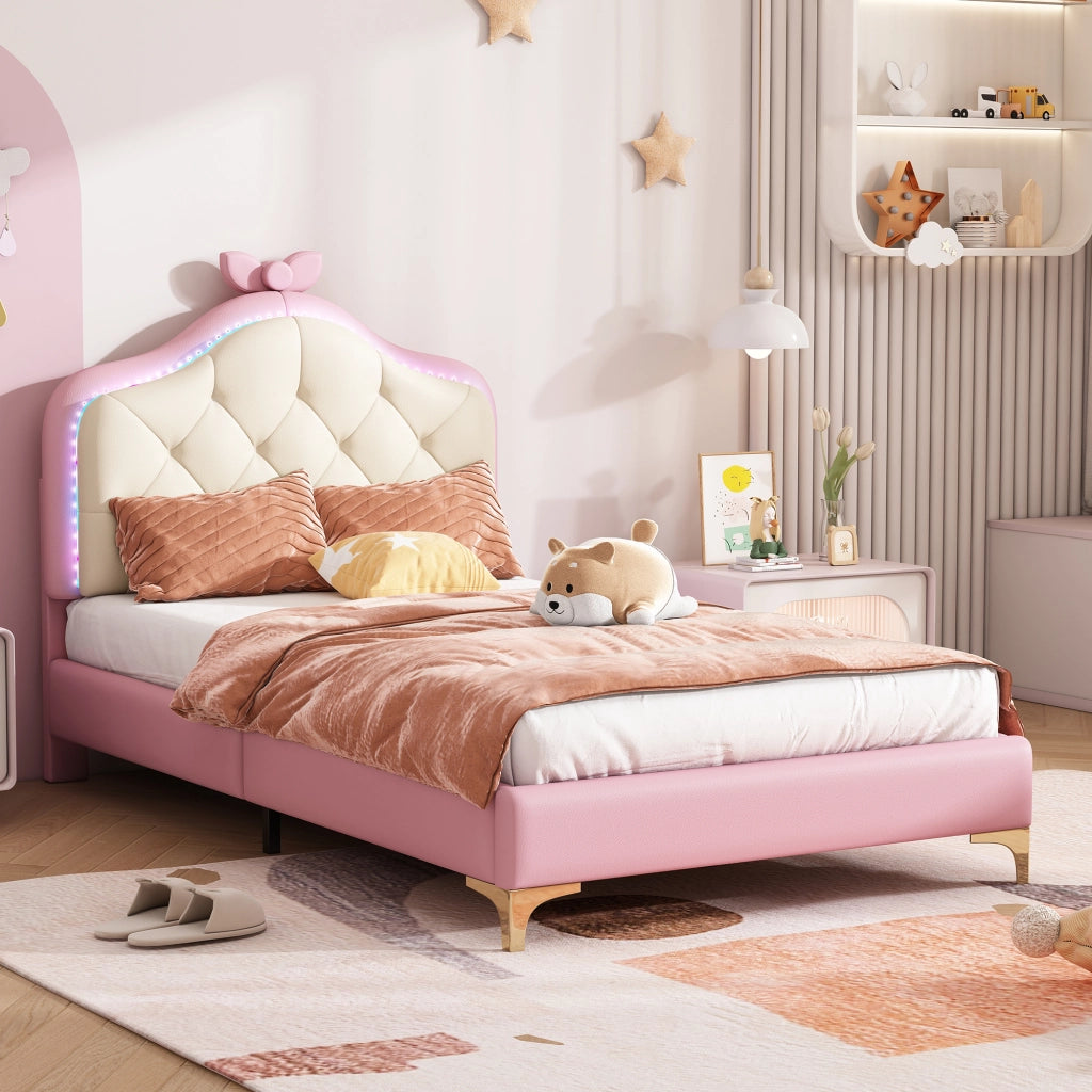 letto imbottito pu rosa bianco 90x200 cm