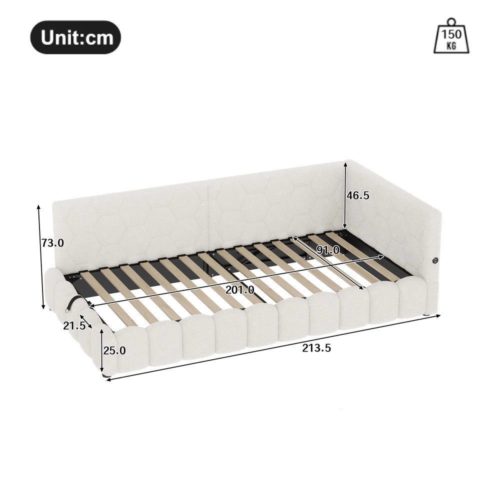 Letto Contenitore Imbottito con LED ¨C MINIMAL ¨C 90x200, Bianco, Idraulico, USB