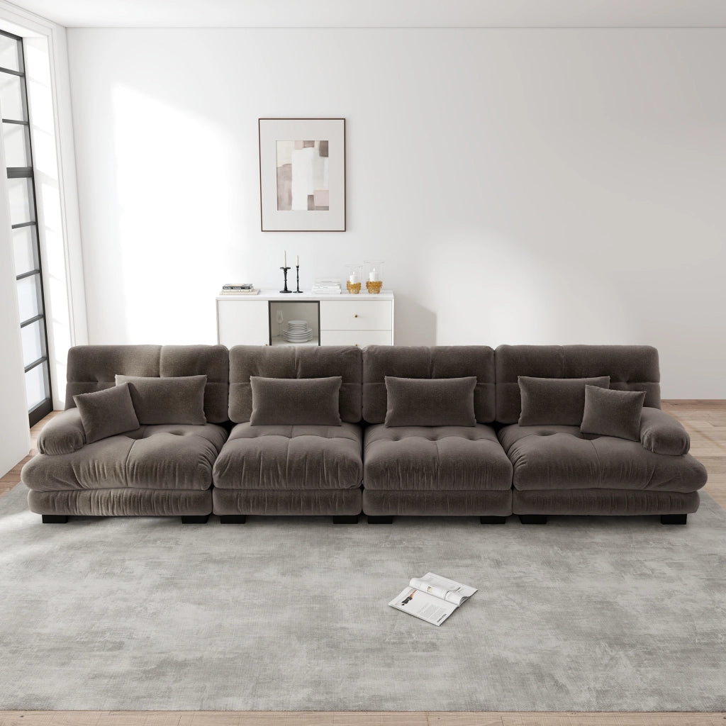 Divano Angolare Modulare 4 Posti ¨C MINIMAL ¨C Chenille Marrone, Divano Letto