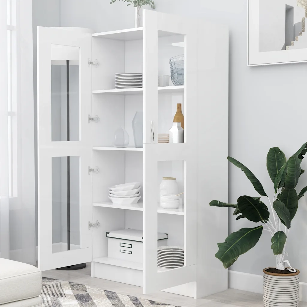 Armadietto con Vetrina Bianco 82,5x30,5x150cm Legno Multistrato