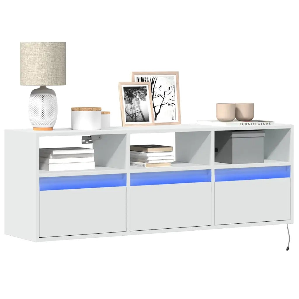 Mobile TV a Parete con Luci LED Bianco 130x31x45 cm 852341